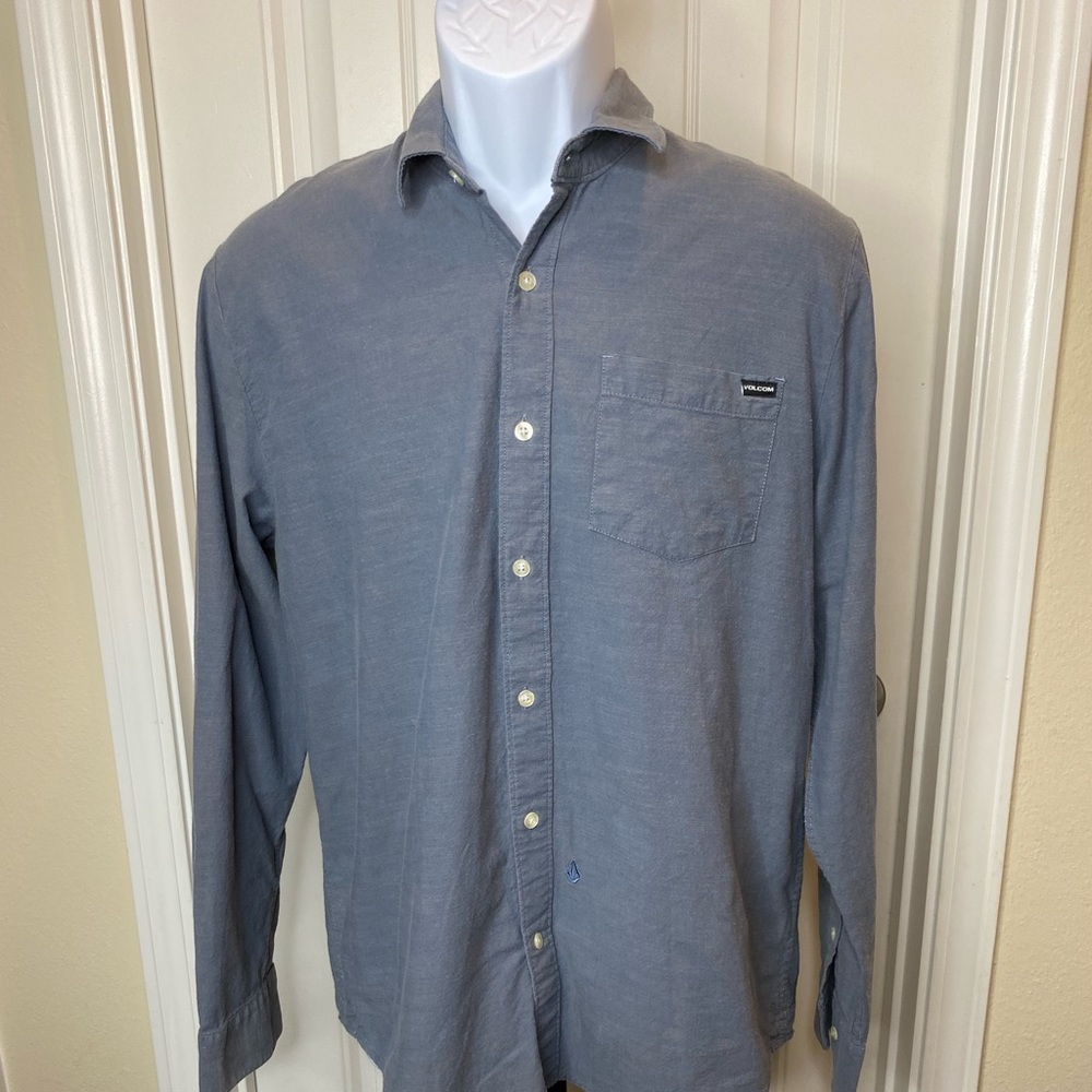 VOLCOM LONG SLEEVE GREY BUTTON DOWN SHIRT MENS SIZE LARGE EUC